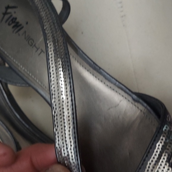 Fiona Night Sequin Silver Gunmetal Open Toe Pumps Sz 10 - Picture 11 of 16